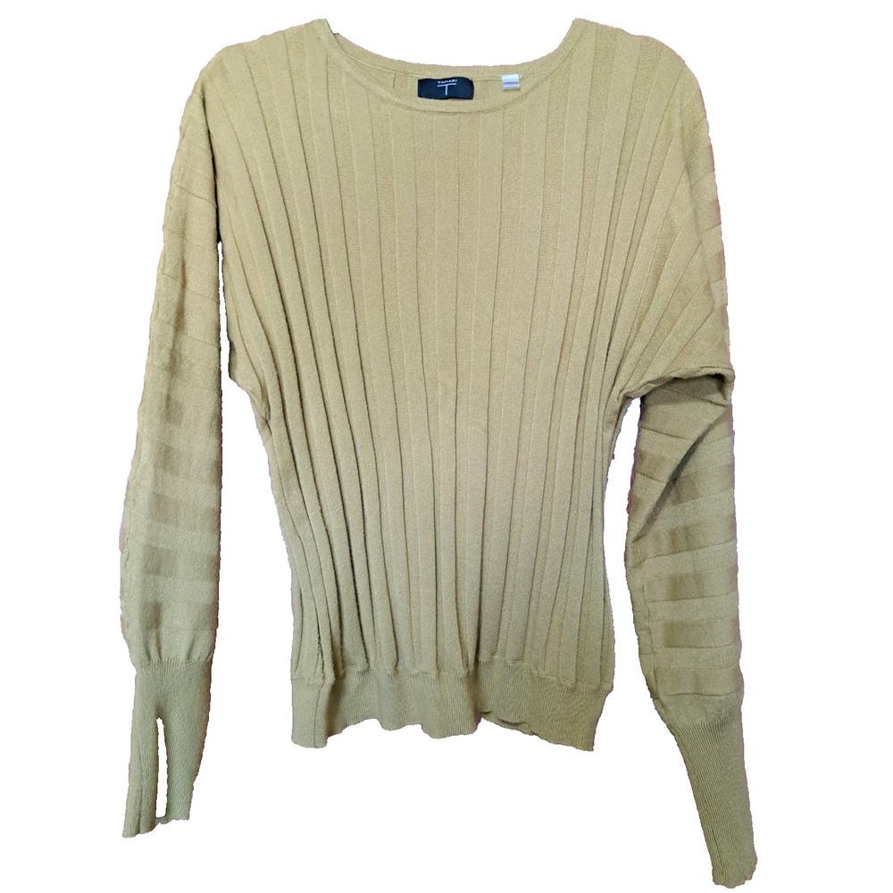 Tahari Womens Olive Green Ribbed Knit Dolman Sweater Pullover Top Size M Medium